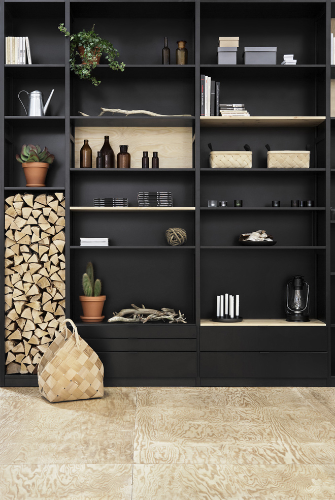 Black Built-In Shelves Kitchen