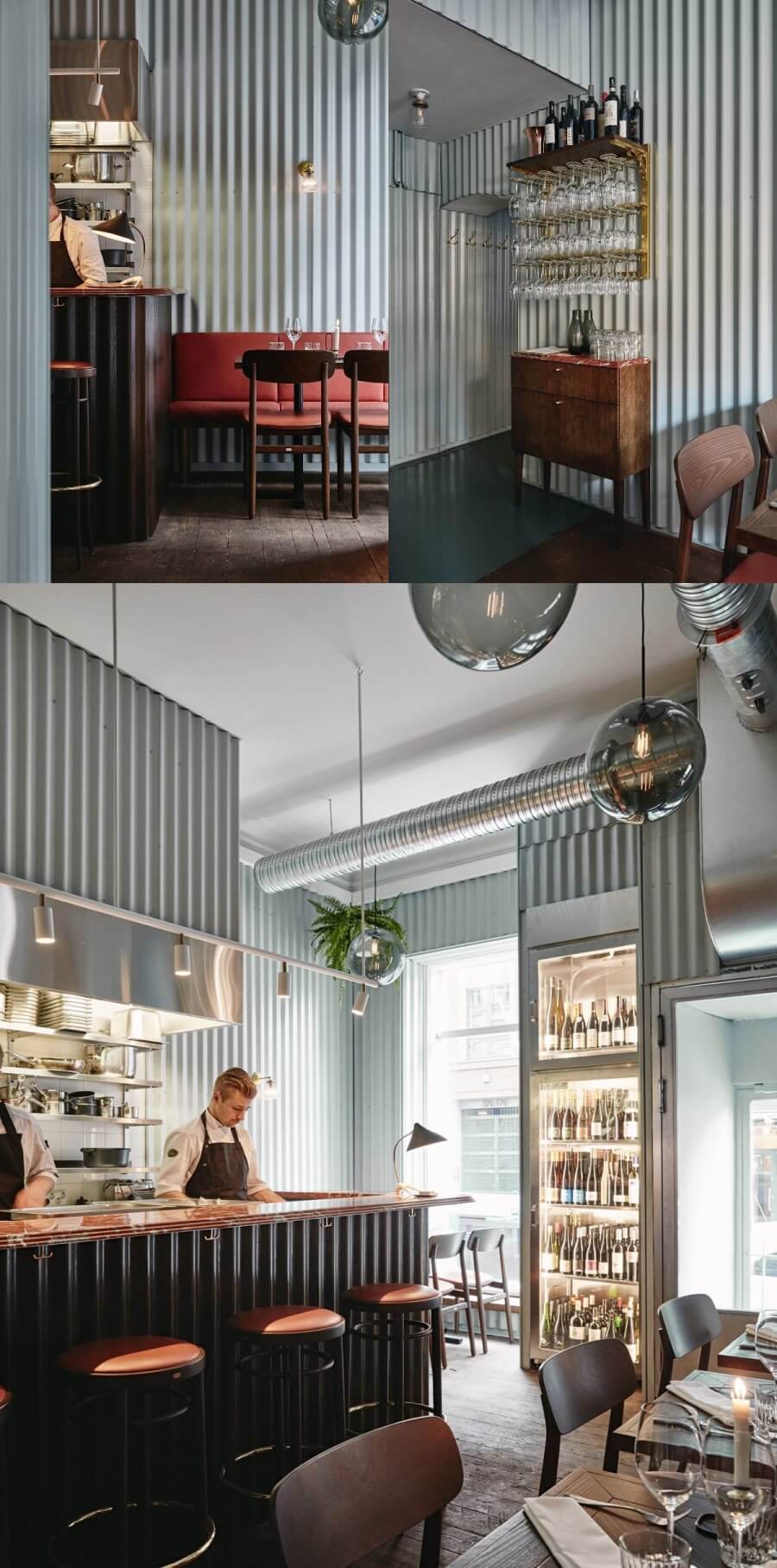 OX restaurant corrugated metal interior wall interior design