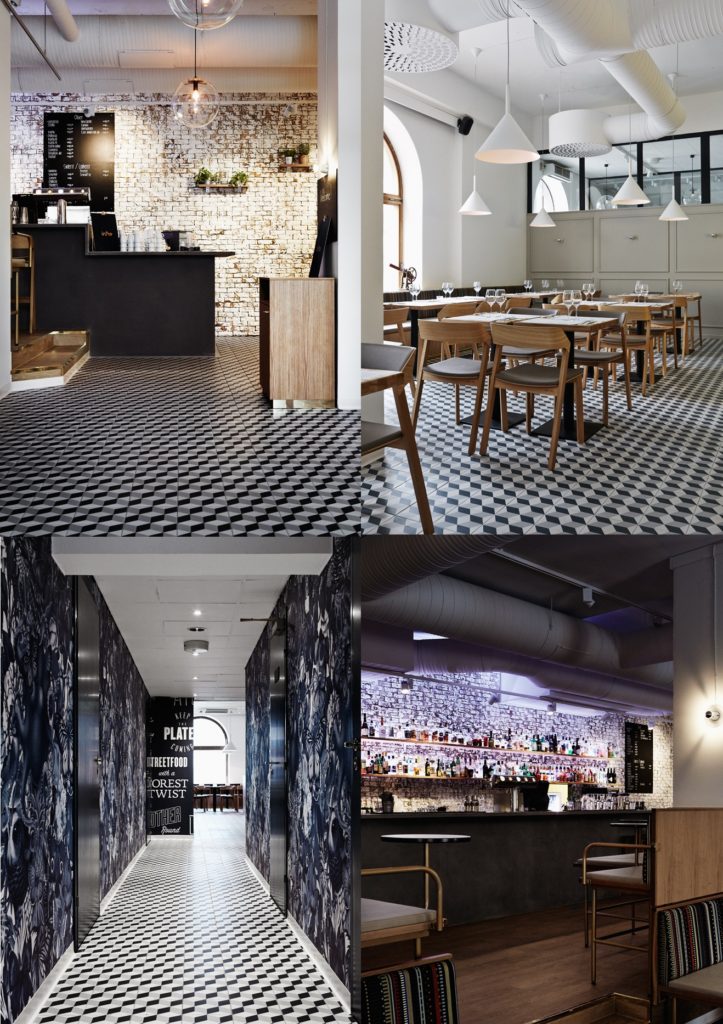 White Brick Wall Cafe With Black White Flooring Intro Restaurant And Nightclub