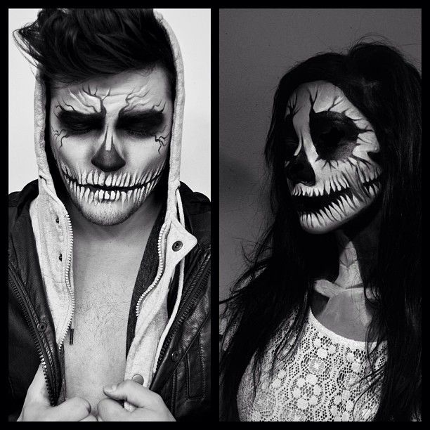 skull face painting ideas for Halloween couples