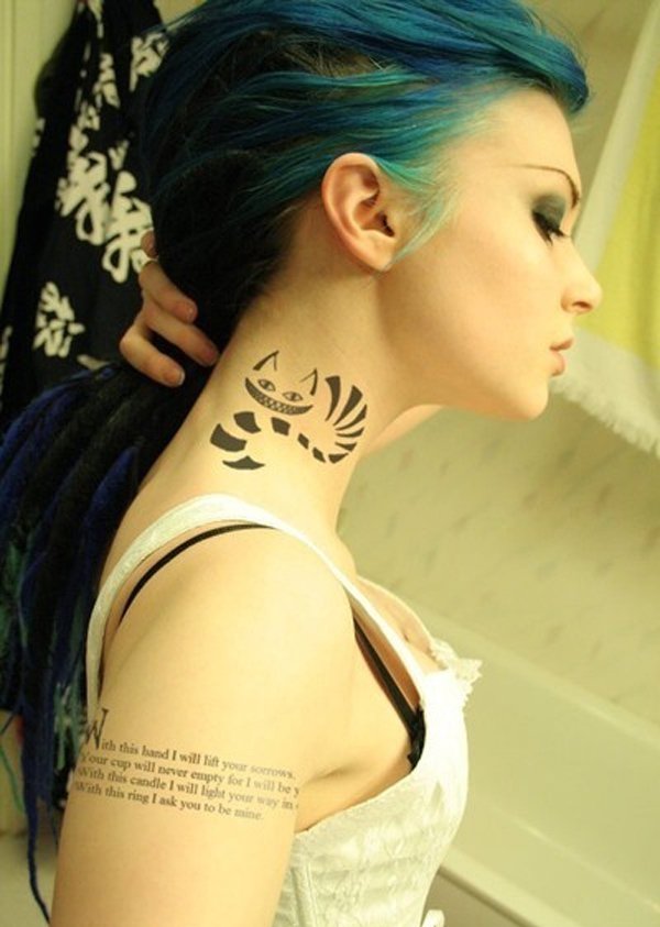 Cat tattoo on neck