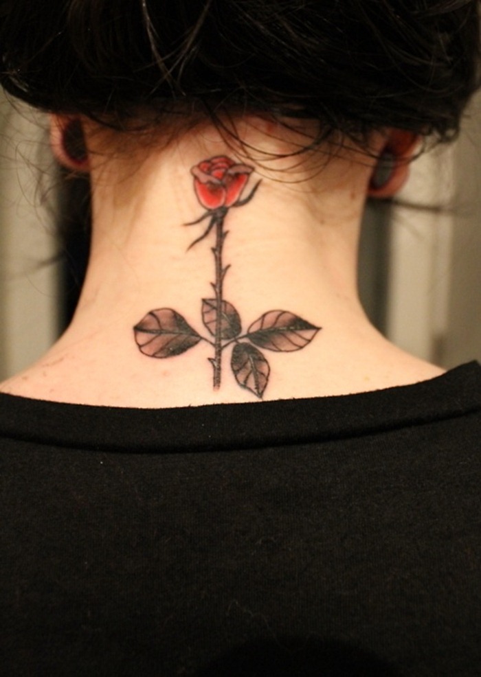 Rose Tattoo on neck For Female