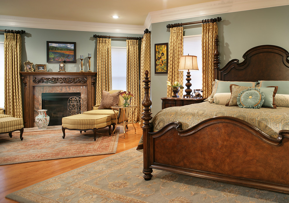 Traditional master bedroom with gray walls luxury furniture