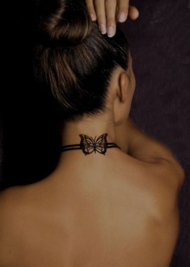 butterfly tattoos on neck For Girls