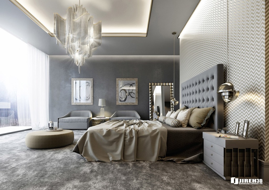 chevron wallpaper luxury furniture bedroom