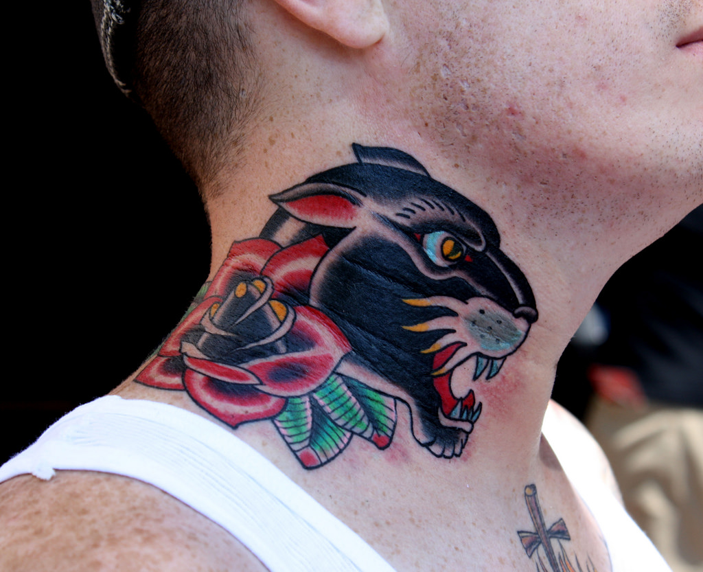 panther neck tattoos for men