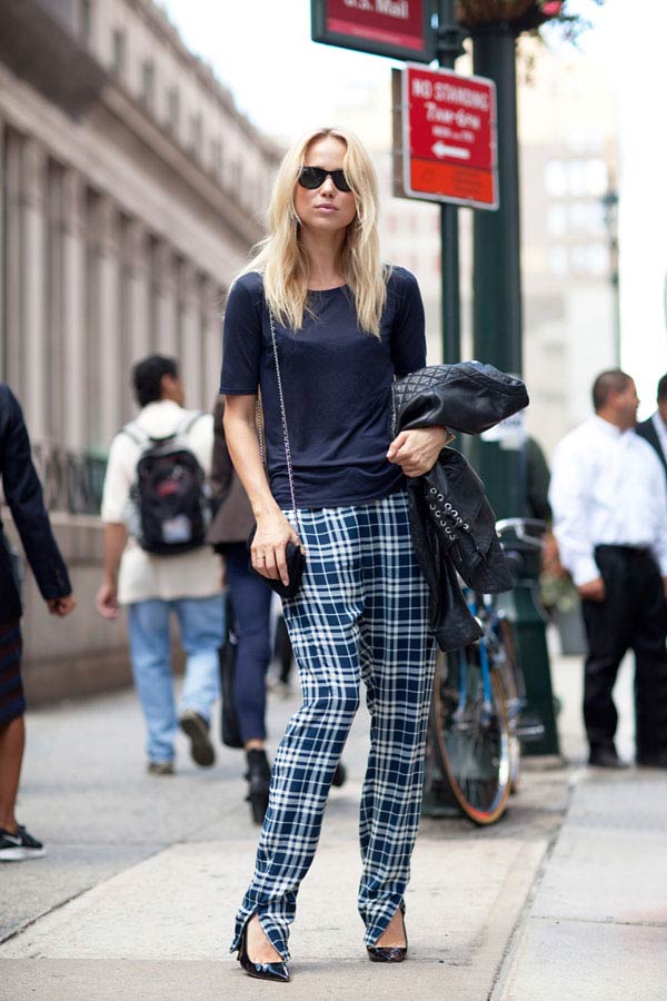 plaid pants for women fashion on street