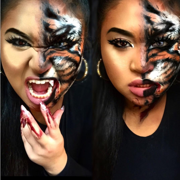 tiger half face halloween makeup