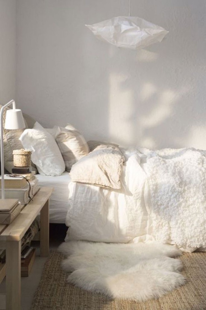 cosy white bedroom paper lamp