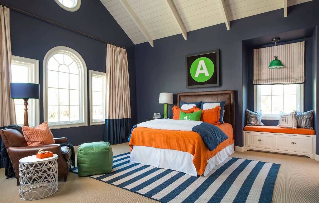Blue Bedroom With Orange Touch