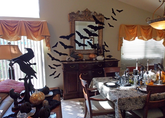 Halloween Decorations with Bats in Dining Room