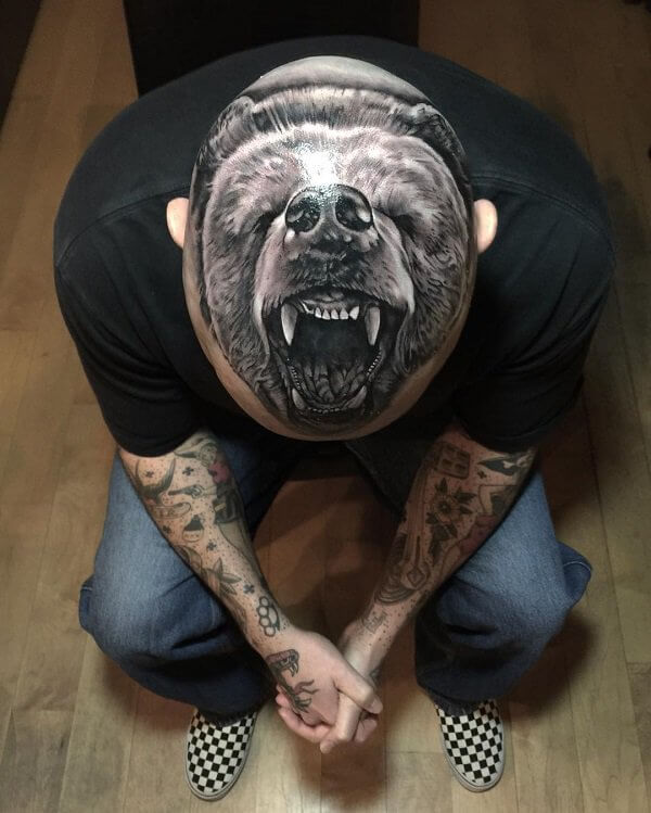 3D Bear Tattoo on Head