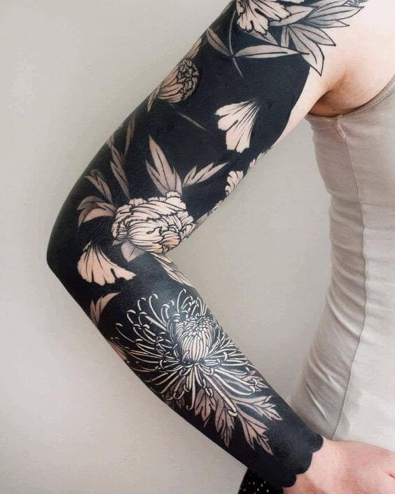 Black Full Sleeve Flower Tattoo