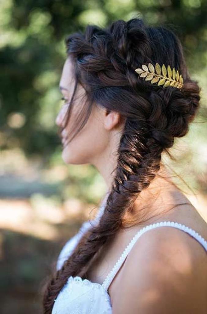 Fishtail Braid Hairstyles With Laurel Wreath