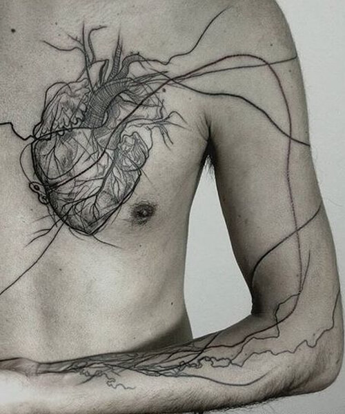 Heart and Veins Creative Tattoo Design for Men