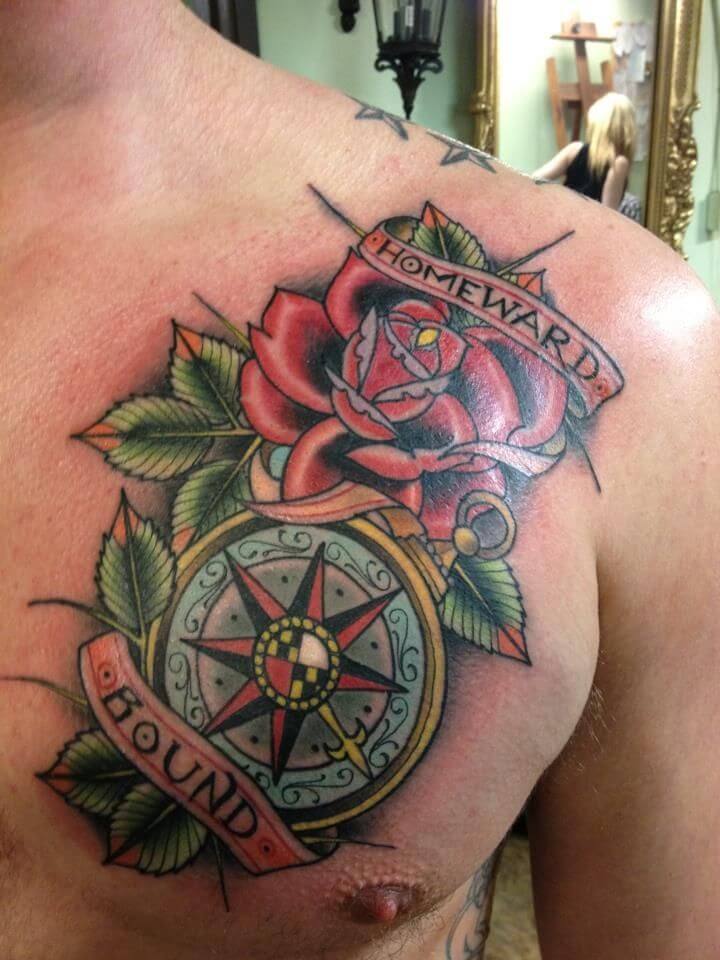 Old Compass With Rose Tattoo