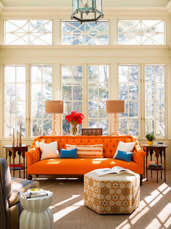 Orange couch living room sofa