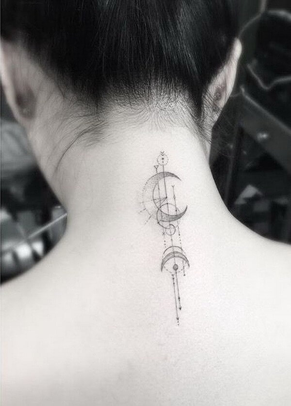 Simple Moon Back of Neck Tattoo