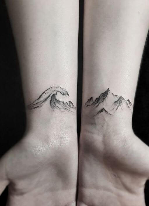 Wave and Mountains Tattoo on Wrist