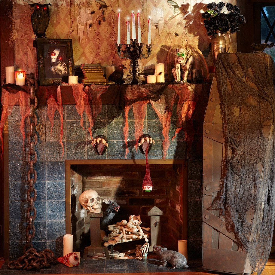 rustic halloween mantle decoration
