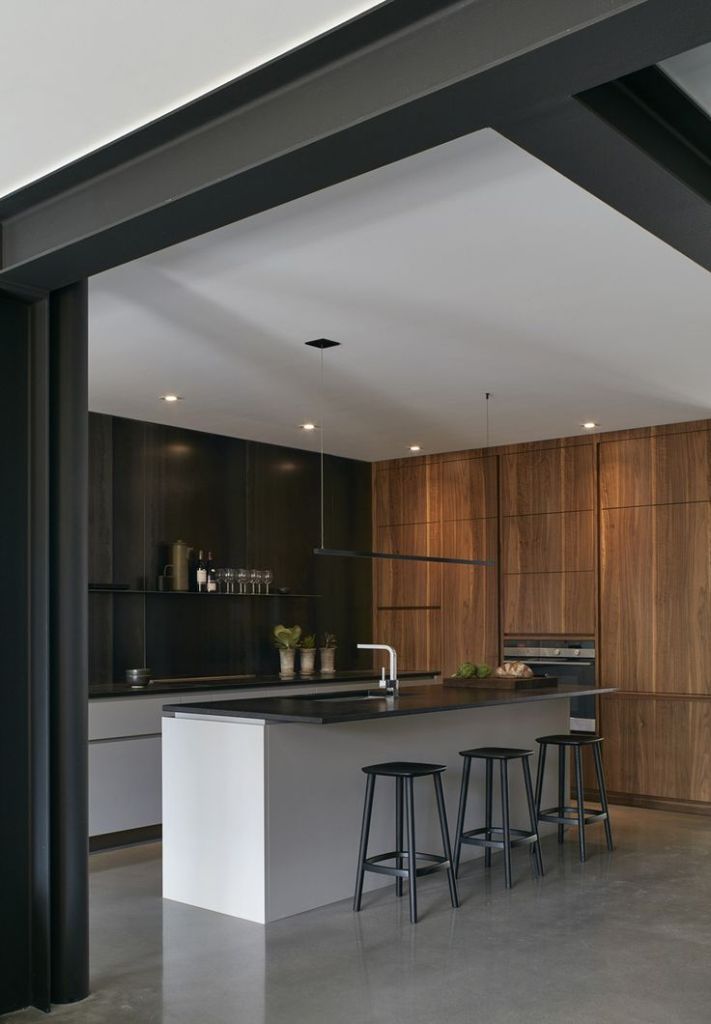Concrete Floor Minimalist Kitchen Cabinets