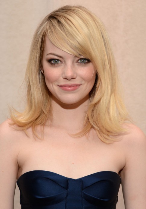 Emma Stone Hairstyles With Side Swept Bangs