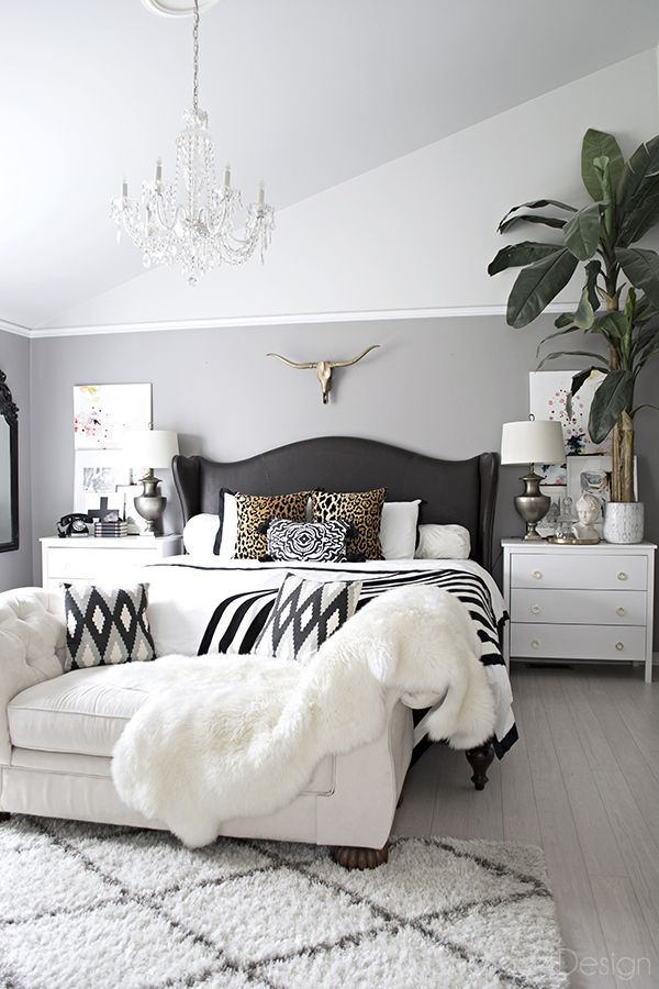 Neutral White Bedroom With Crystal Chandelier