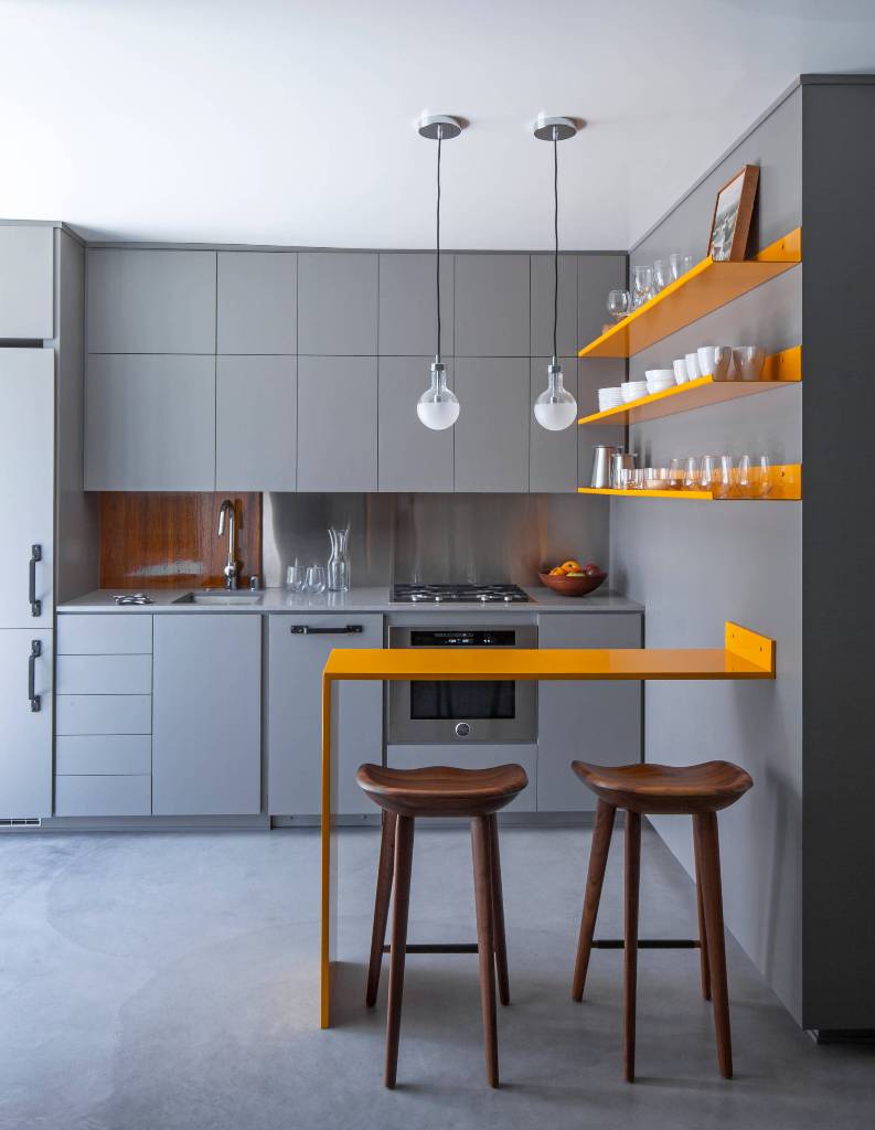 Small Contemporary Single-Wall Concrete Floor Kitchen