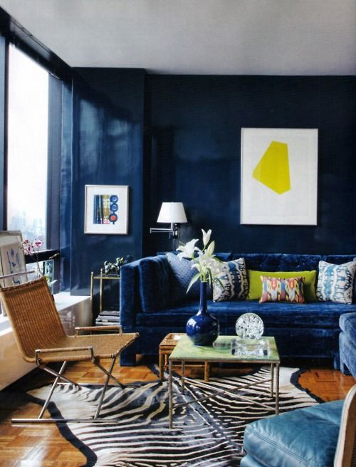 Dark Blue Wall With Sofa