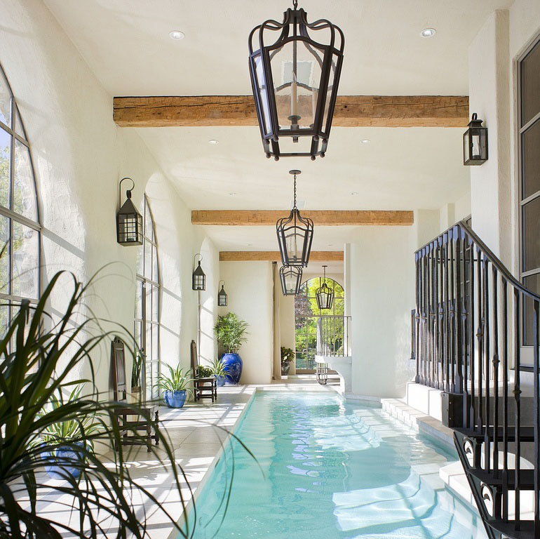 Extensive Millwork with Rich Woods in Indoor Pool