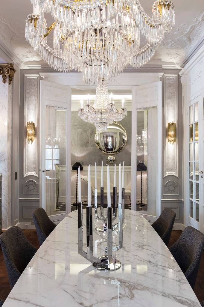 Marble Countertop Dining Table Center Chandelier