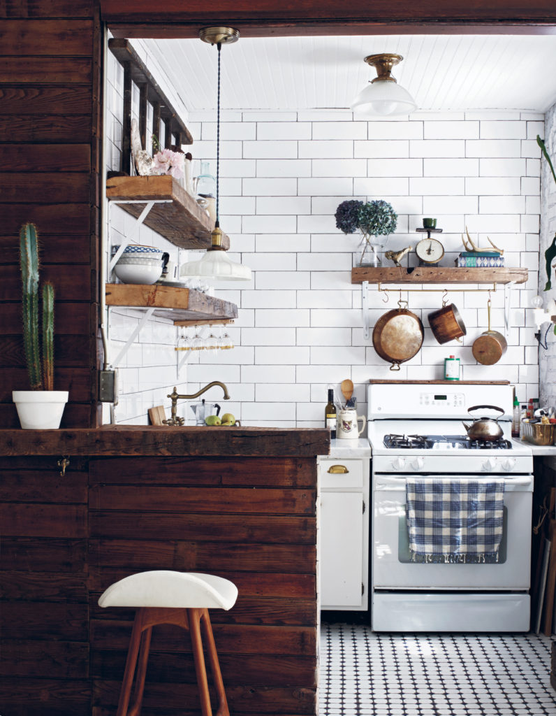 White Tile With Natural Wood Rustic Kitchen