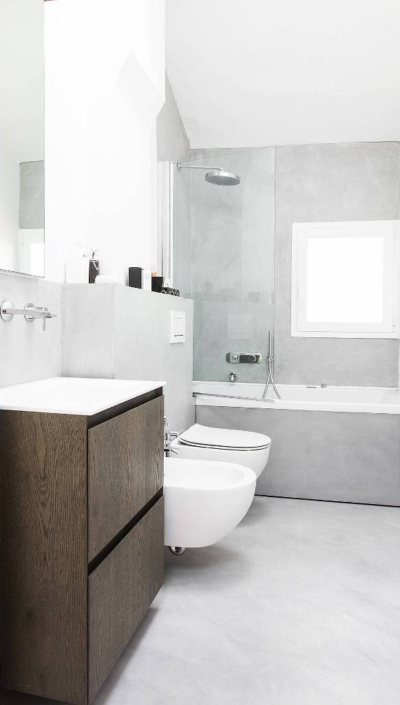 White and Light Gray Combo Bathroom