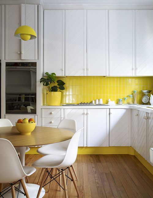 Yellow and White Wood Kitchen