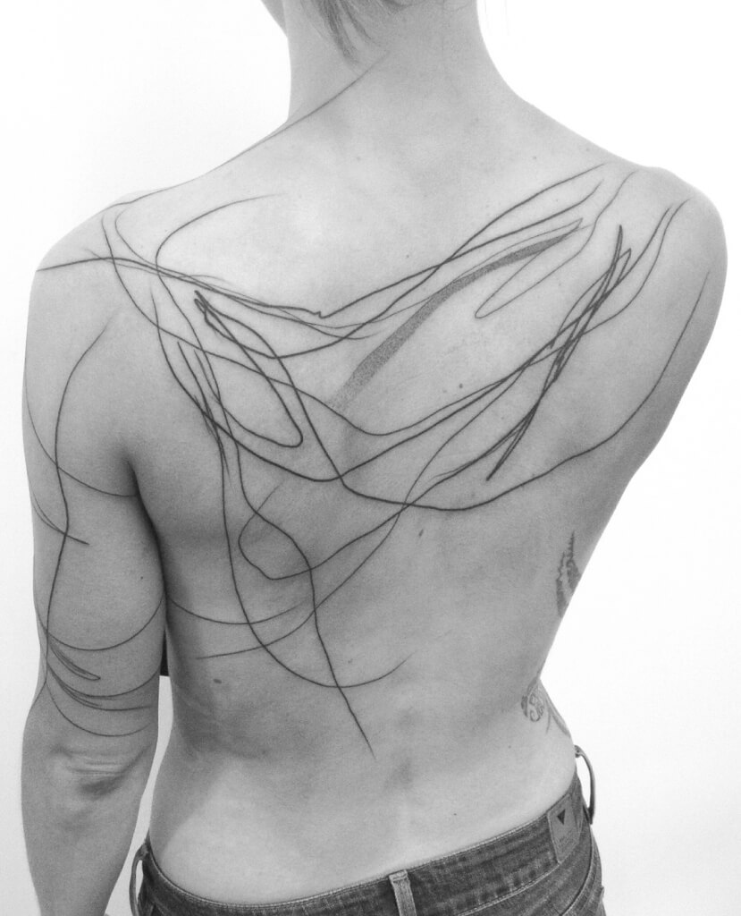 Abstract Line Tattoo in Upper Back