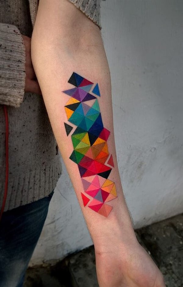 Bold Color Different Triangles Tattoo