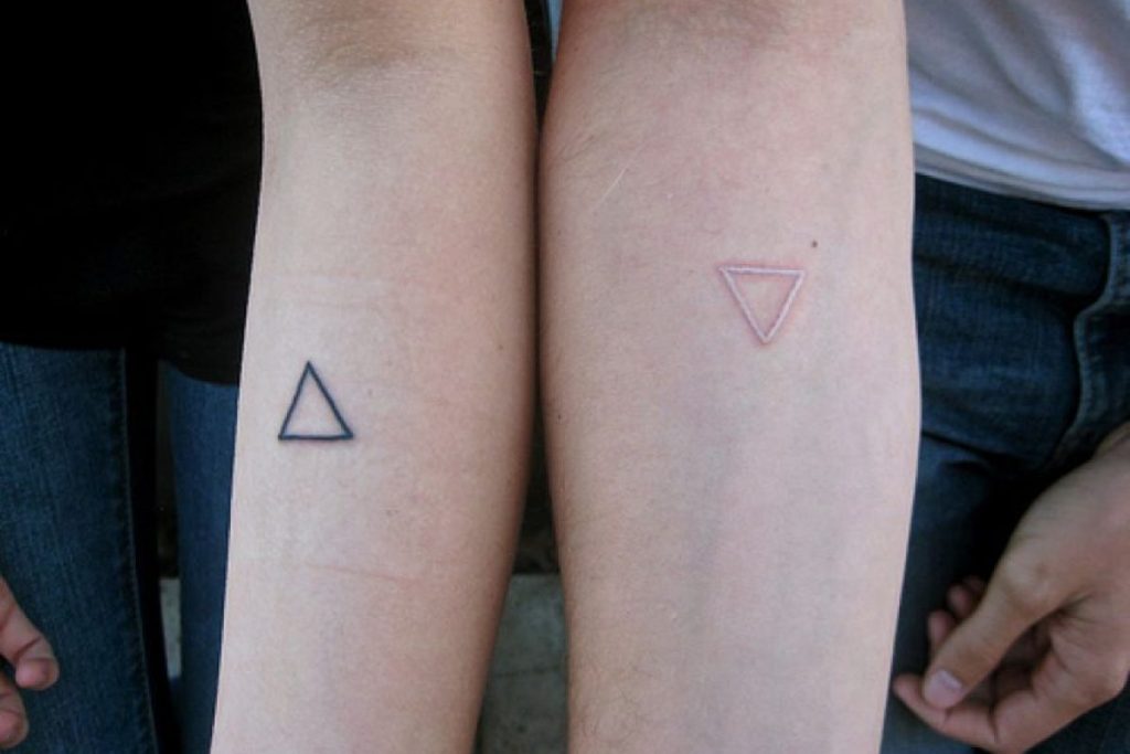 Cute Couple Inverse Triangle White ink Tattoo