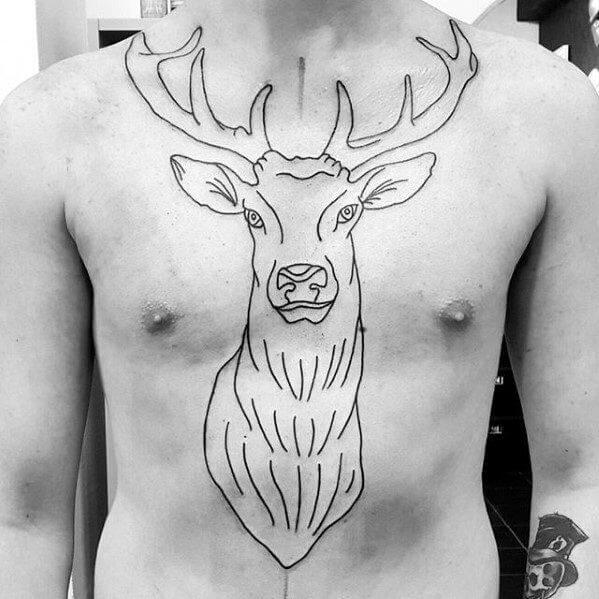 Deer Outline Chest Tattoo For Men