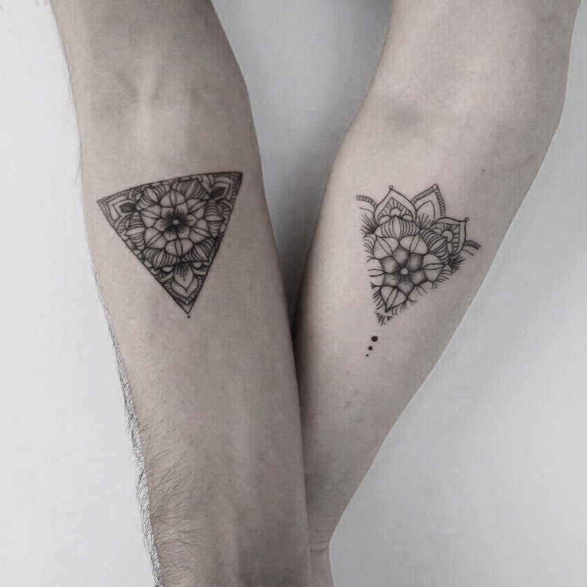 Flower Triangle Couple Tattoo