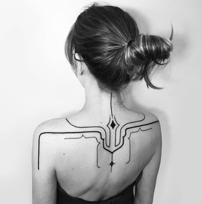Freehand Lines Girls Back Tattoo