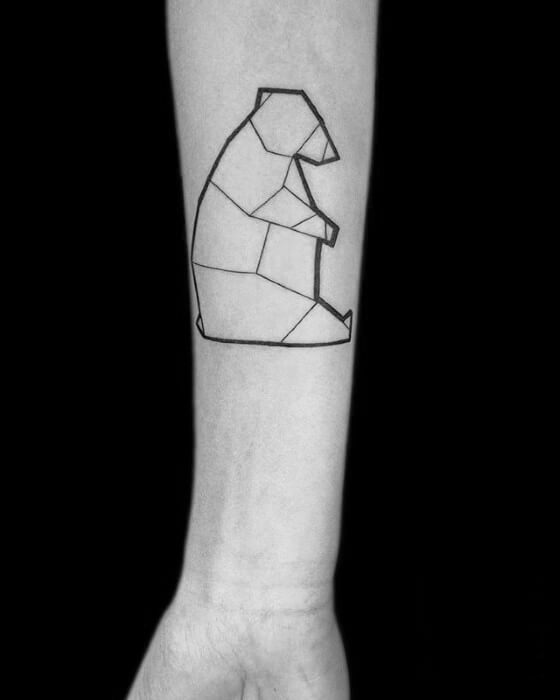 Geometric Bear Line Tattoo on Inner Forearm