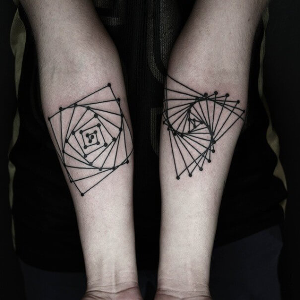Geometric Line Black White Hand Tattoo