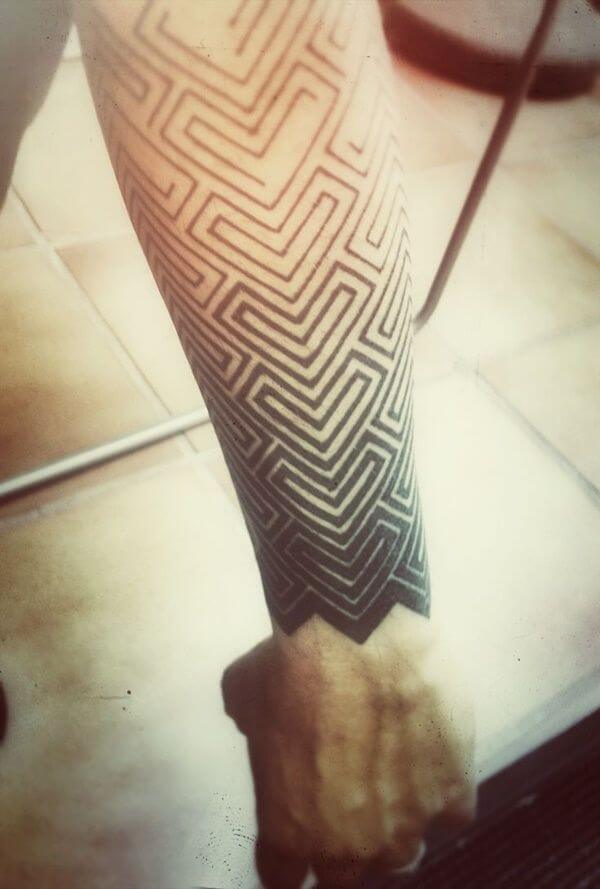 Geometric Line Maze Sleeve Tattoo For Men