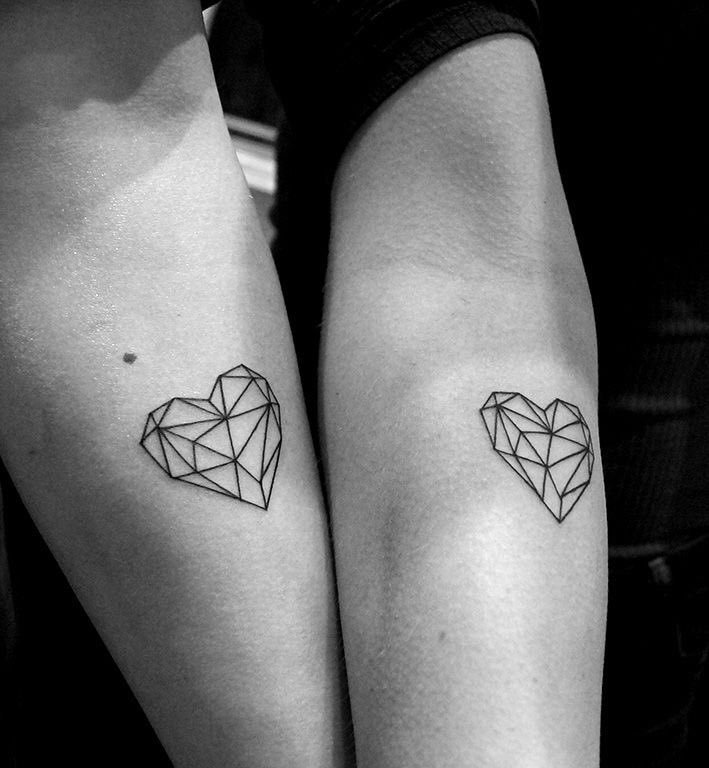 Geometric Mini Heart Triangle Couple Tattoo