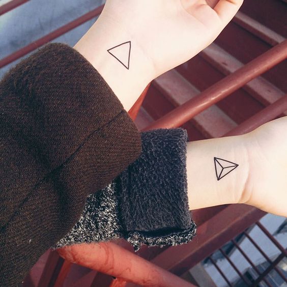 Geometric Triangle Small Couple Tattoo on Wrist