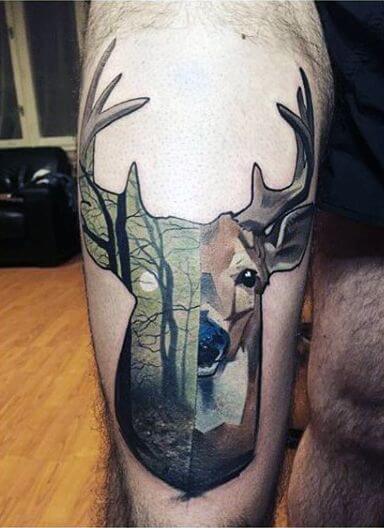 Half Deer Half Nature Tattoo Design