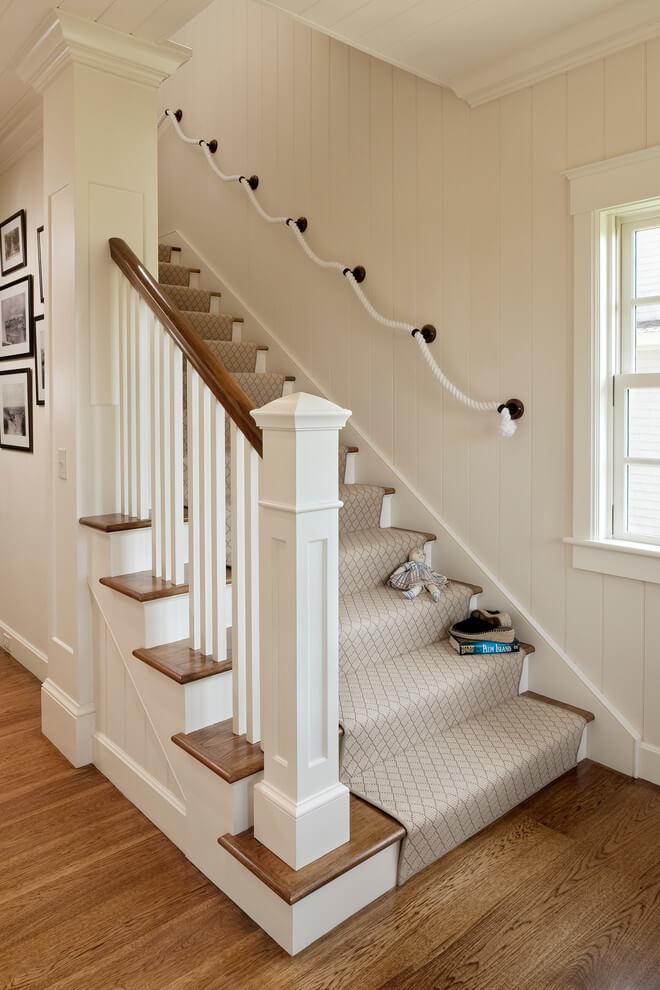 Mid-Sized Beach Style Wooden Straight Staircase