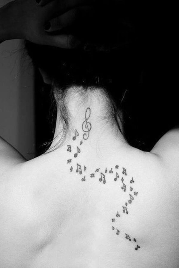 Music Notes Tattoos on Back For Girls