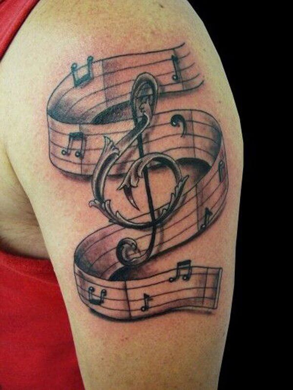 Musical Bass Key Tattoo Designs For Men