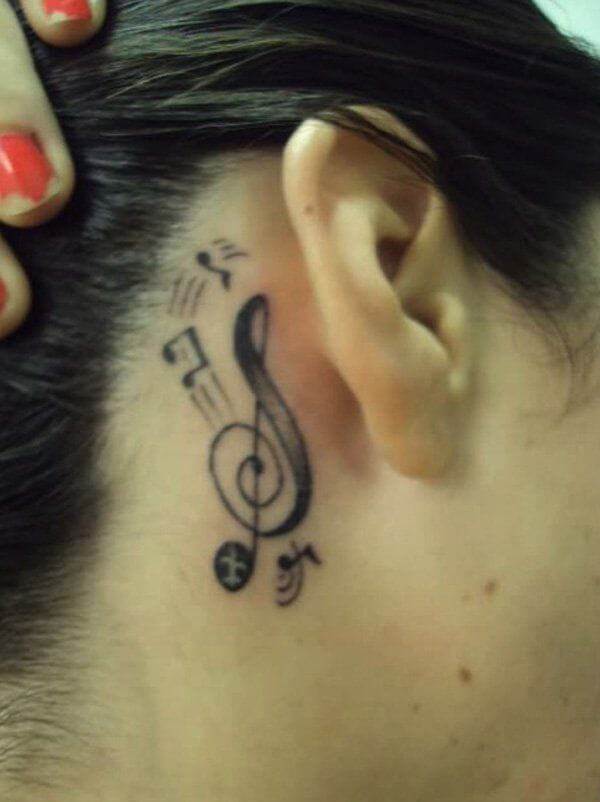 Musical Note Tattoos Behind Ear